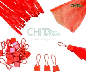 Túi lưới nhựa L200 màu đỏ Chita Agri – kèm khóa nhựa đỏ dùng đóng trái cây, nông sản