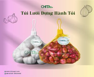 Túi lưới đựng hành tỏi giúp thông thoáng, hạn chế ẩm mốc, giữ củ khô ráo và đẹp khi trưng bày.